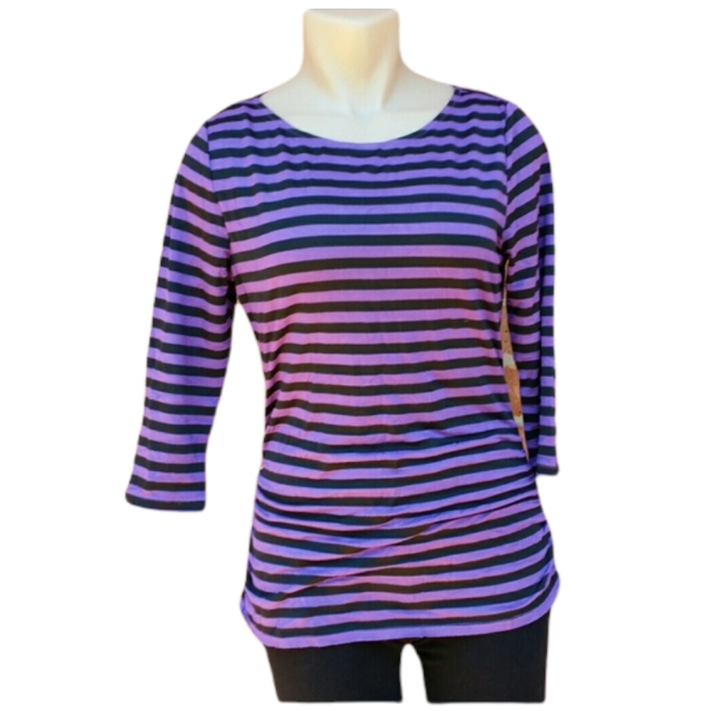 Allies & Rob Purple Black Striped Zipper Stretch